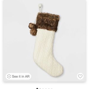 Cable Knit Christmas Stocking with Faux Fur Cuff & Pom Poms Cream - Wondershop